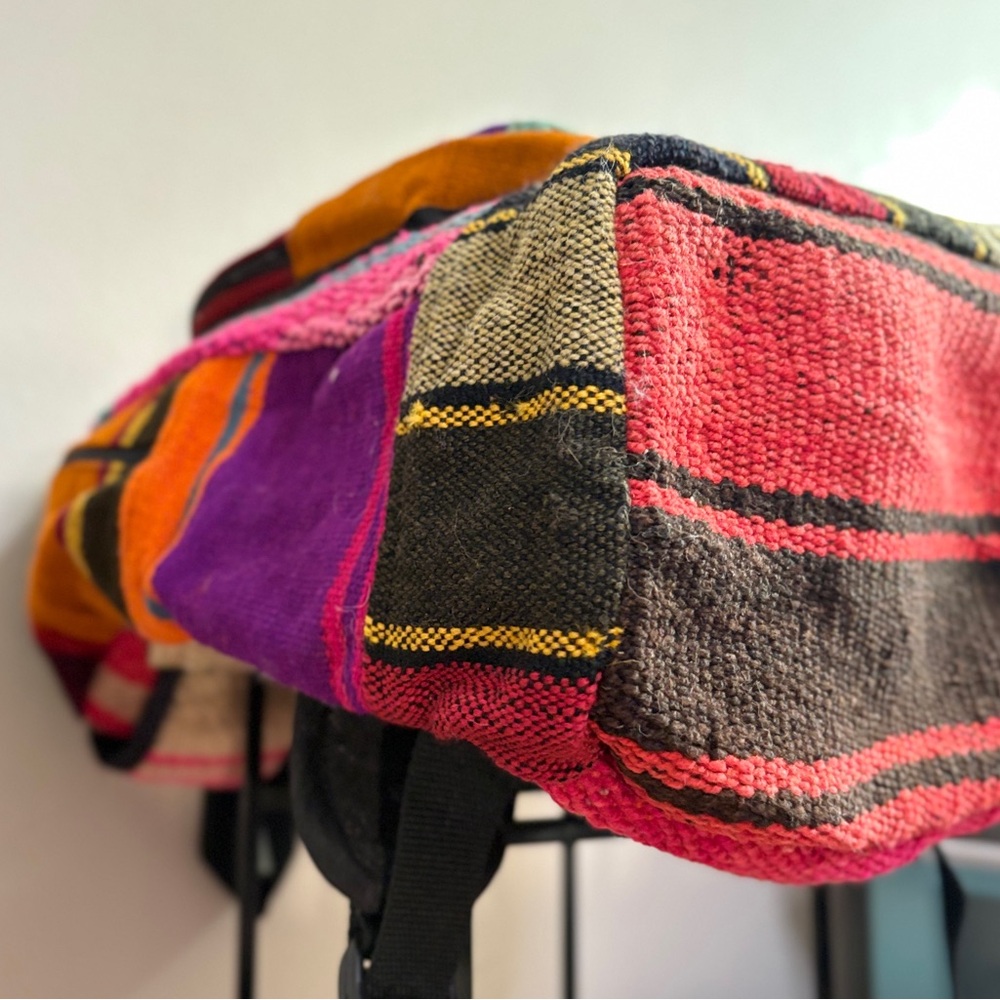 Colourful Woven Striped Backpack Front Pocket Rainbow Wiphala Made in Andes SA - Picture 8 of 16